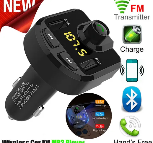 Kit vivavoce per auto Bluetooth senza fili Trasmettitore FM Lettore MP3 LCD Caricatore USB...