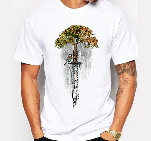 T-shirt a maniche corte con stampa albero pugnale creativo da uomo nuova