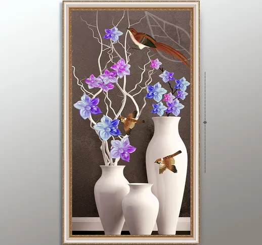 Vaso bianco e fiori e uccelli Ingresso europeo moderno Decorazione della casa di lusso Pit...