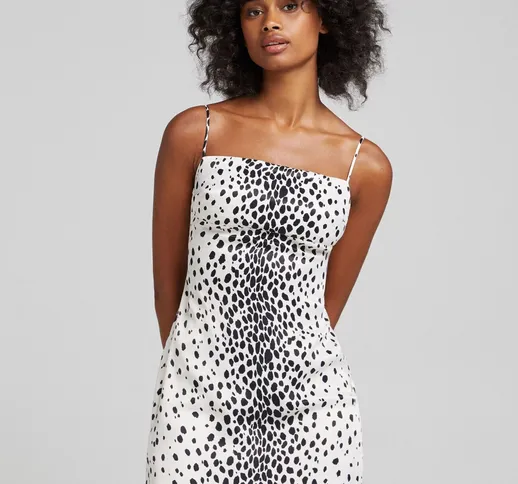 Bershka Vestito Corto Satinato Lingerie Stampa Animalier Donna M Bianco/Nero