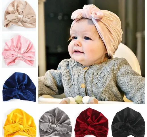 New Gold Velvet Turban Hat For Baby Kids Newborn Beanie Stylish Top Knot Ear Caps Headwear...