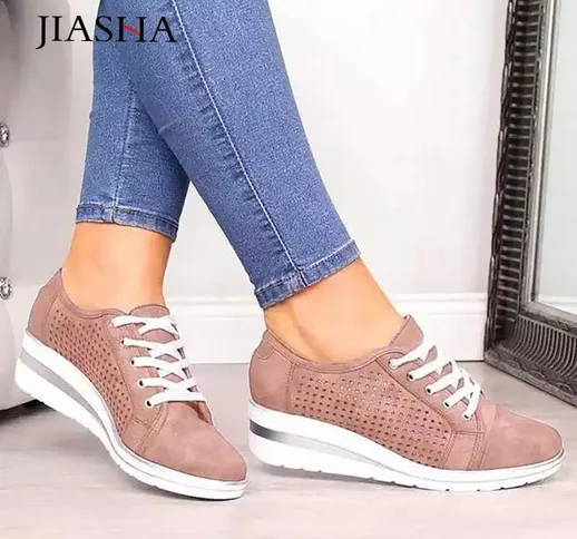 Women shoes 2020 new fashion breathable lace-up shoes sneakers women wedge heel comfortabl...