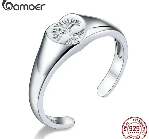 bamoer Signet Ring 925 Sterling Silver Engraved Tree of Life Open Adjustable Finger Rings...
