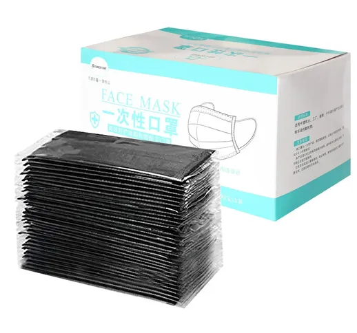 50pc Black 3 Layer Disposable Face Mask Good Quality Low Price Face Mask One Time Use Adul...