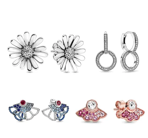2020 Genuine 925 Sterling Silver Stud Earrings Pave Setting Daisy Flower Earrings for Wome...