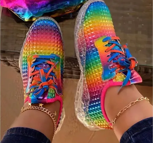 2020 New Women Shoes Rainbow Colors Sneaker Wedges Female Women Vulcanize Shoes Breathable...