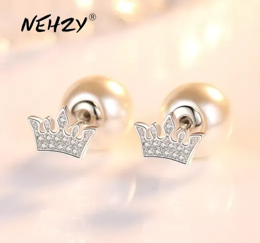 NEHZY 925 Sterling Silver Stud Earrings High Quality Woman Fashion Jewelry New Crown Cryst...