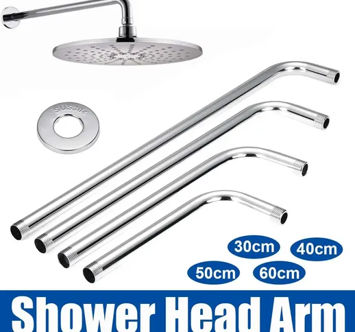 30/40/50/60cm Stainless Steel Shower Head Extension Arm Kit 90°Wall Mounted Tube Rainfall...