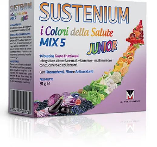 Sustenium I Colori della Salute MIX 5 Junior Integratore Alimentare 14 Bustine Frutti Ross...