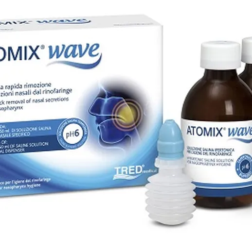 Atomix Wave Dispositivo Per Igiene Rinofaringea Atomix Soluzione Salina 250 Ml 2 Pezzi + T...