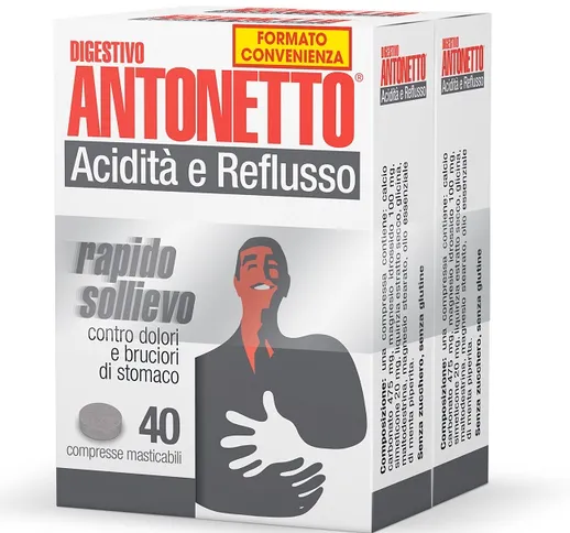 DIGESTIVO ANTONETTO ACIDITA' E REFLUSSO 80 COMPRESSE MASTICABILI 2 ASTUCCI DA 40 COMPRESSE