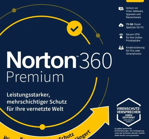  Norton 360 Premium, 75 GB di backup cloud, 1 utente 10 dispositivi, licenza annuale 12 MO...