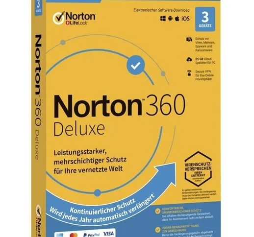  Norton 360 Deluxe, 25 GB cloud backup, 1 utente 3 dispositivi, licenza annuale 12 MO, dow...