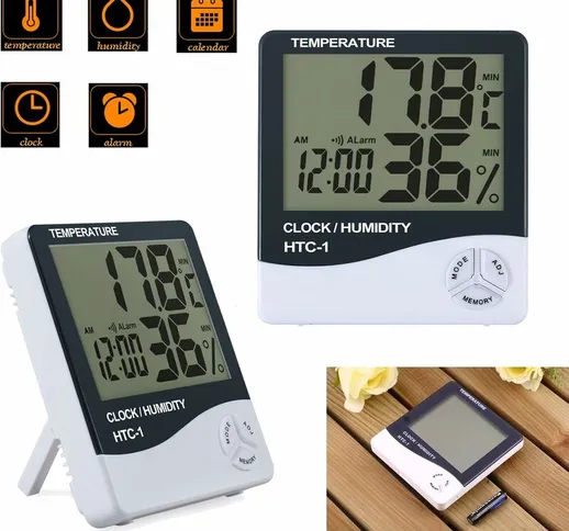 Briday - 1 Packs LCD Digital Igrometro Termometro Temperatura Umidità Meter Orologio da in...