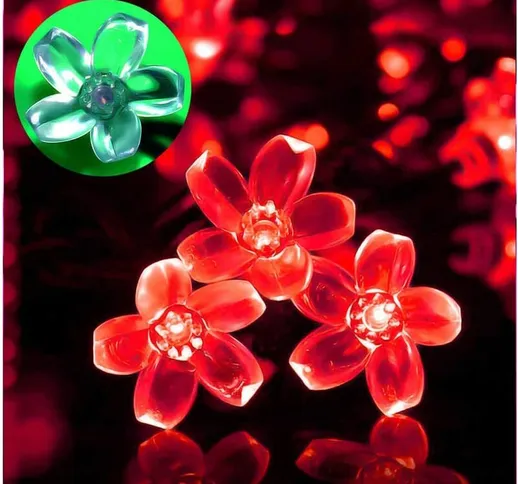 10 Ones Design Solar String Lights Outdoor Waterproof 23ft 50 Cherry Blossoms LED Fairy Li...