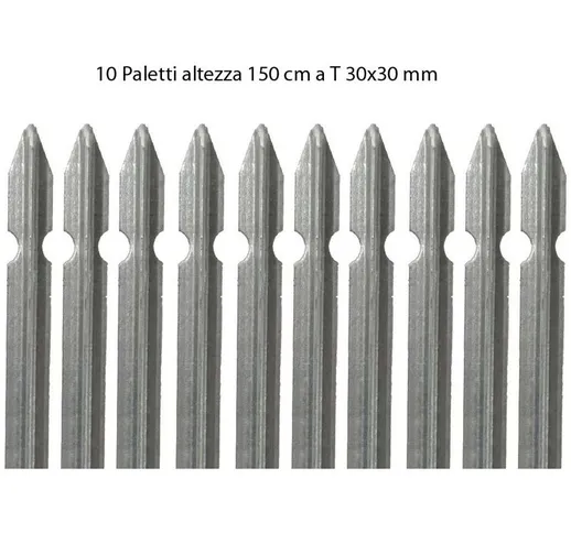 10 Paletti Recinzione in Ferro Zincato 150 cm Pali per Rete Metallo a T Recinto