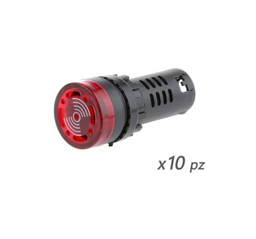 10 Pezzi Indicatore Led Rosso AC 220V Buzzer Allarme Acustico Da Incasso Foro 22mm