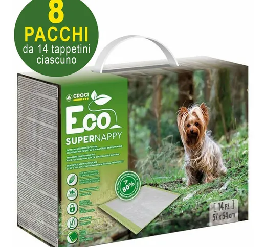 112 Tappetini igienici per cani Super Nappy Eco 57x54 cm - 8 pacchi da 14 pezzi cad.