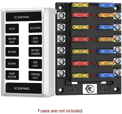 12 Way Blade Fuse Block Fuse Holder Box New 6 Circuit ATP/ATC/ATO with LED Indicator Adjus...