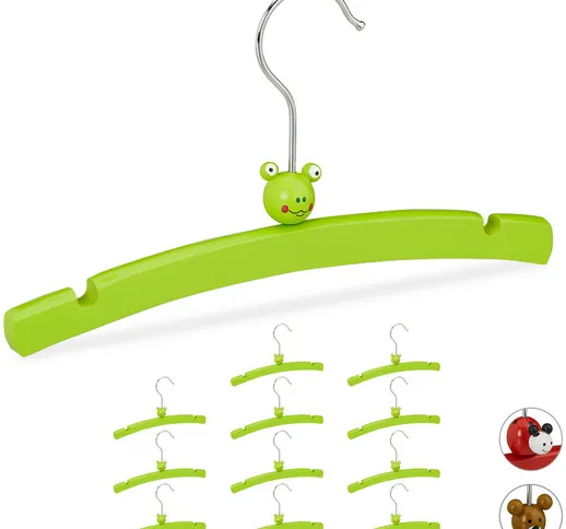 12x Grucce per Bambini, Set di Stampelle con Ranocchie, in Legno, Bimbe e Bimbi, per Vesti...