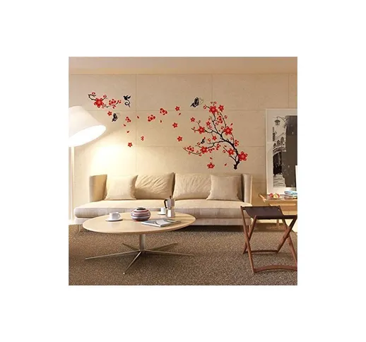 150 x 90 cm, Walplus-Adesivi per parete, motivo: Fiori di ciliegio e farfalle, rimovibile,...