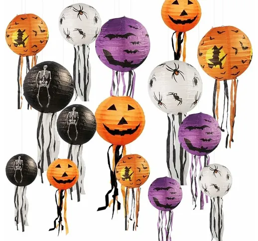 15pcs zucca di Halloween della lanterna di carta Jack-O-Lantern con i baffi, per Halloween...