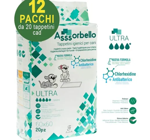 180 Tappetini igienici per cani Asssorbello Ultra 60x60 cm- 12 pacchi da 15 pezzi cad.