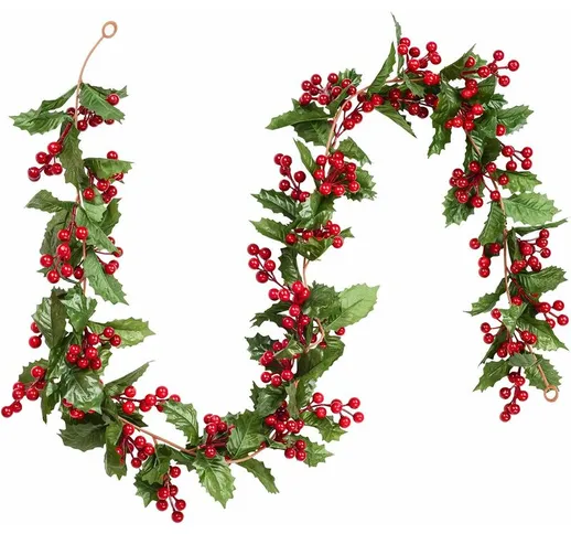 183cm ghirlanda di bacche decorazione agrifoglio, ghirlande natalizie con pigne e foglie v...