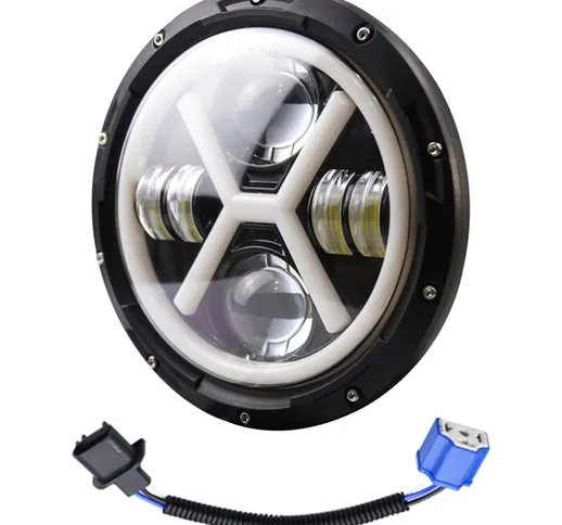 1PCS Car LED Headlight 7in 500W Round Headlamp X-type Super Bright H4 Plug H13 Wire Harnes...
