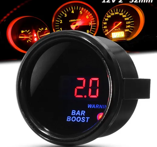 2' 52mm -1~2 BAR Turbo Boost Gauge Display a LED digitale Misuratore per auto faccia nera...