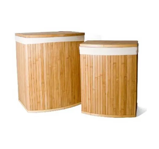 2 Bauli Portabiancheria Indumenti Vestiti Sporchi In Bambu' e Tessuto Procida