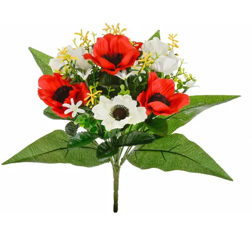 Set 4 Bouquet Artificiali di Anemoni Altezza 34 cm Rosso
