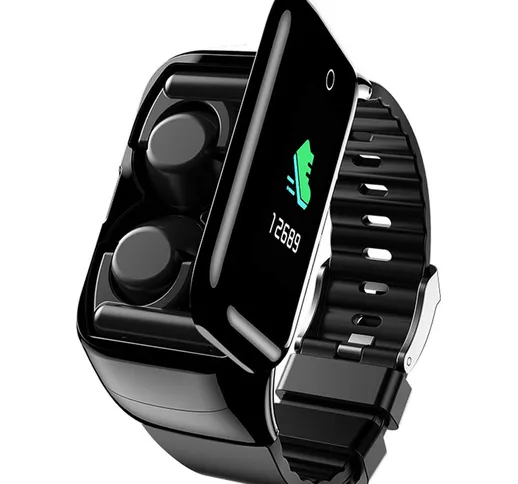 2-in-1 Smart Watch TWS Auricolari Fitness Tracker True Wireless Bluetooth 5.0 Cuffie Pedom...
