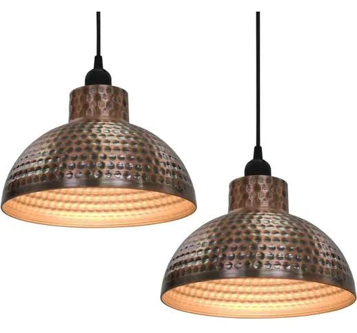 2 Lampadari lampade a sospensione bar cucina Semisferici in metallo Color Rame