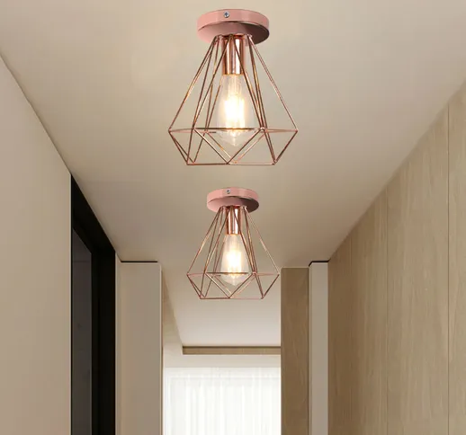 2 Pacchi Lampadario in Metallo Vintage Lampada da Soffitto A diamante Retrò Oro Rosa Plafo...