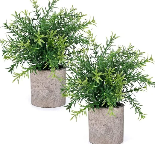 Bearsu - 2 pezzi artificiali mini piante in vaso rosmarino finto foglie di bambù di plasti...