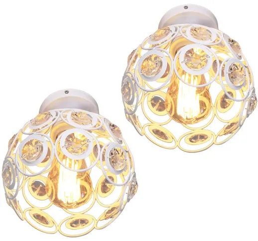 2 pezzi di lampada da soffitto rotonda in metallo gabbia ornamenti in vetro lampada da sof...