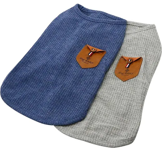 2 pezzi di magliette per cani minimaliste, abbigliamento per gatti, blu e grigio, 100% cot...