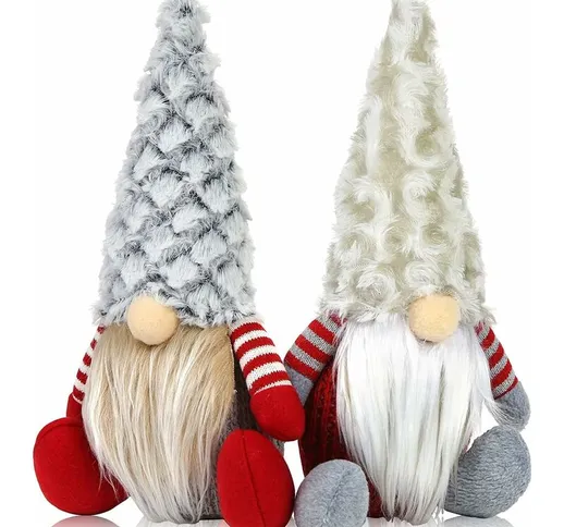 2 Pezzi Gnomo di Natale Bambola di Peluche, Adorabili Bambole Nane di Babbo Natale Seduto...