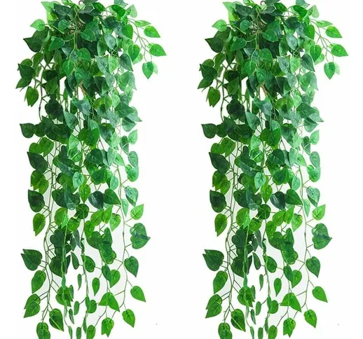 2 pezzi piante artificiali sospese - 90 cm pianta di edera finta foglie verdi sospese fint...