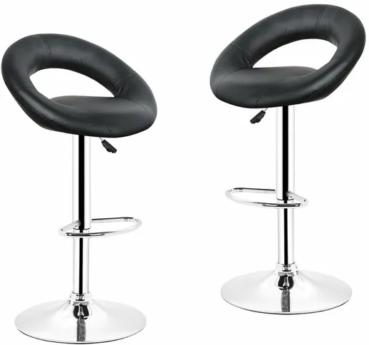 2 x Sgabelli da Bar Nero ,Leatherette con Schienale e Poggiapiedi ,360°Girevole,Altezza Re...