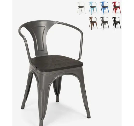 20 sedie design metallo legno industriale stile Tolix bar cucina Steel Wood Arm Colore: Gr...