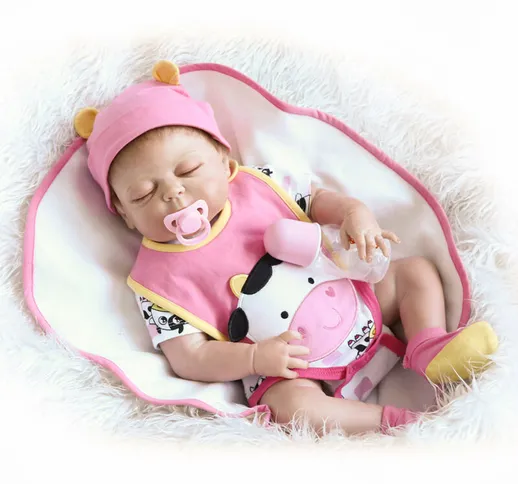 22 pollici 55 cm Reborn Baby Doll Girl Full Silicone Sleeping Doll Giocattolo per il bagne...