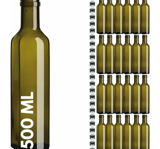 24 Bottiglie Per Olio Bottiglia In Vetro Verde Marasca Con Tappo e Dosatore 500 ml