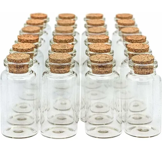 24 piccole bottiglie di vetro 30 x 60 mm con tappo di sughero (25 ml circa), messaggio, ma...