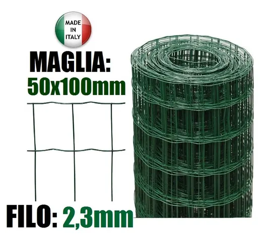 25mt-ROTOLO RETE METALLICA ZINCATA PLASTIFICATA ELETTROSALDATA-MAGLIA: mm50x100 - H 175 cm