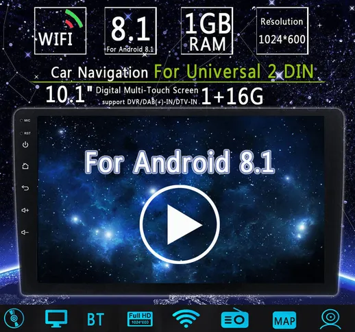 2Din 10.1 pollici 1 + 16G IPS 2.5D Touch Screen Autoradio Stereo per Android 8.0 Bluetooth...