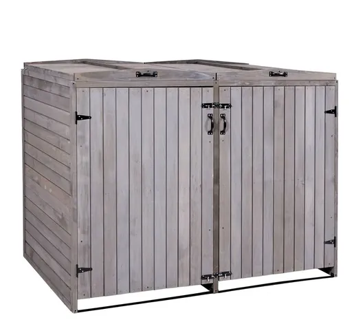 2x copribidoni box spazzatura rifiuti HWC-H74 98x158x126cm legno abete grigio antracite