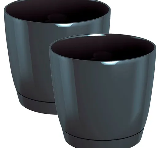 Flowerpot di plastica rotondo 2x Coubi rotondo p in colore grafite 28 (lungo) x 28 (largo)...