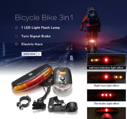 3-in-1 Bicicletta da bicicletta 7 LED Indicatore di direzione Luce freno Lampada da bicicl...